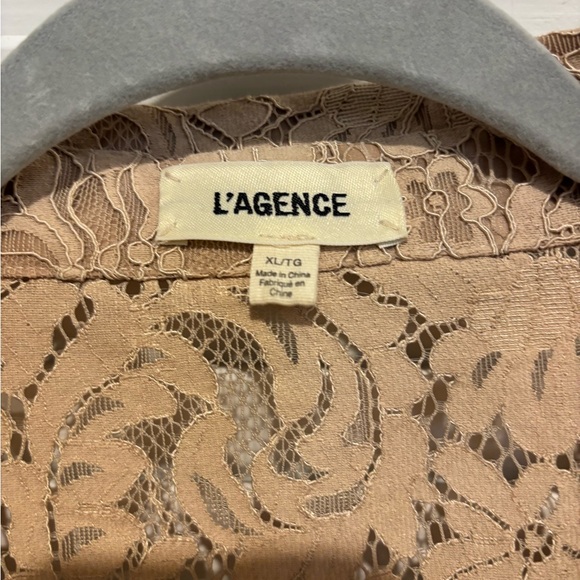 L’Agence Jenica Biscuit Beige Lace Long Sleeve Collared Blouse Size XL - Picture 4 of 7